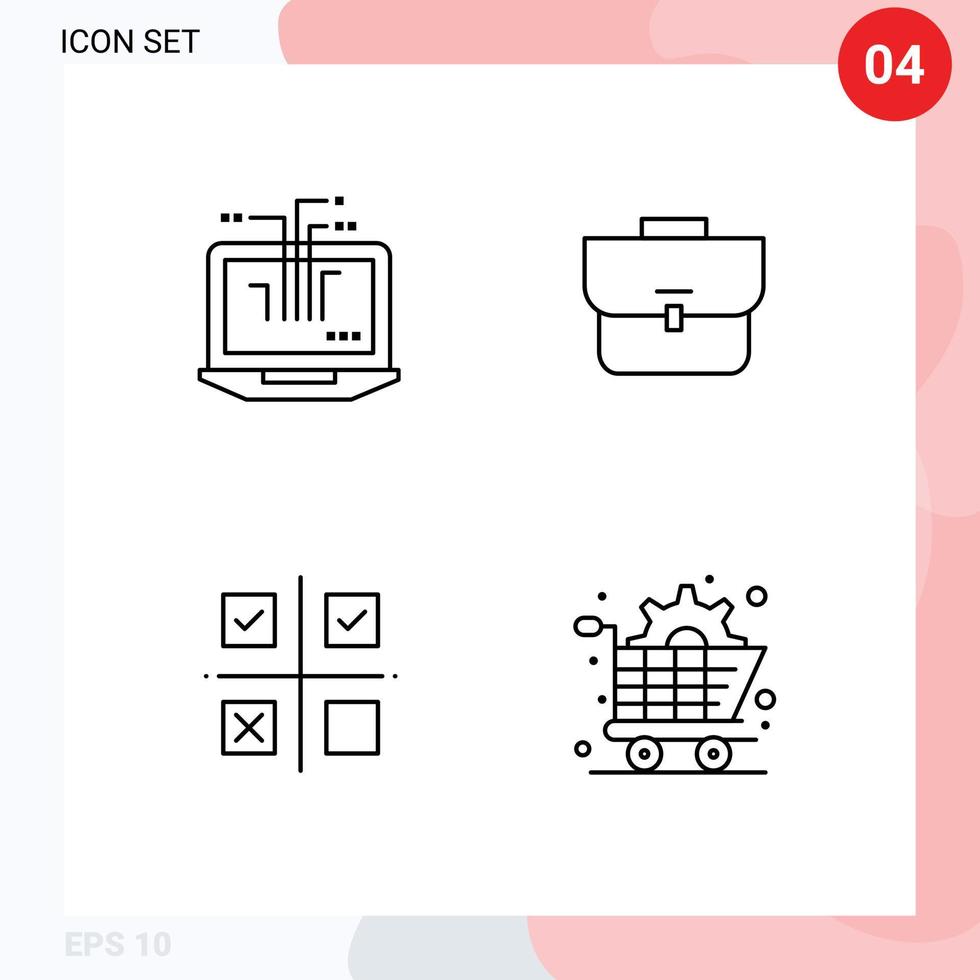 Universal Icon Symbols Group of 4 Modern Filledline Flat Colors of computer management hardware suitcase product Editable Vector Design Elements