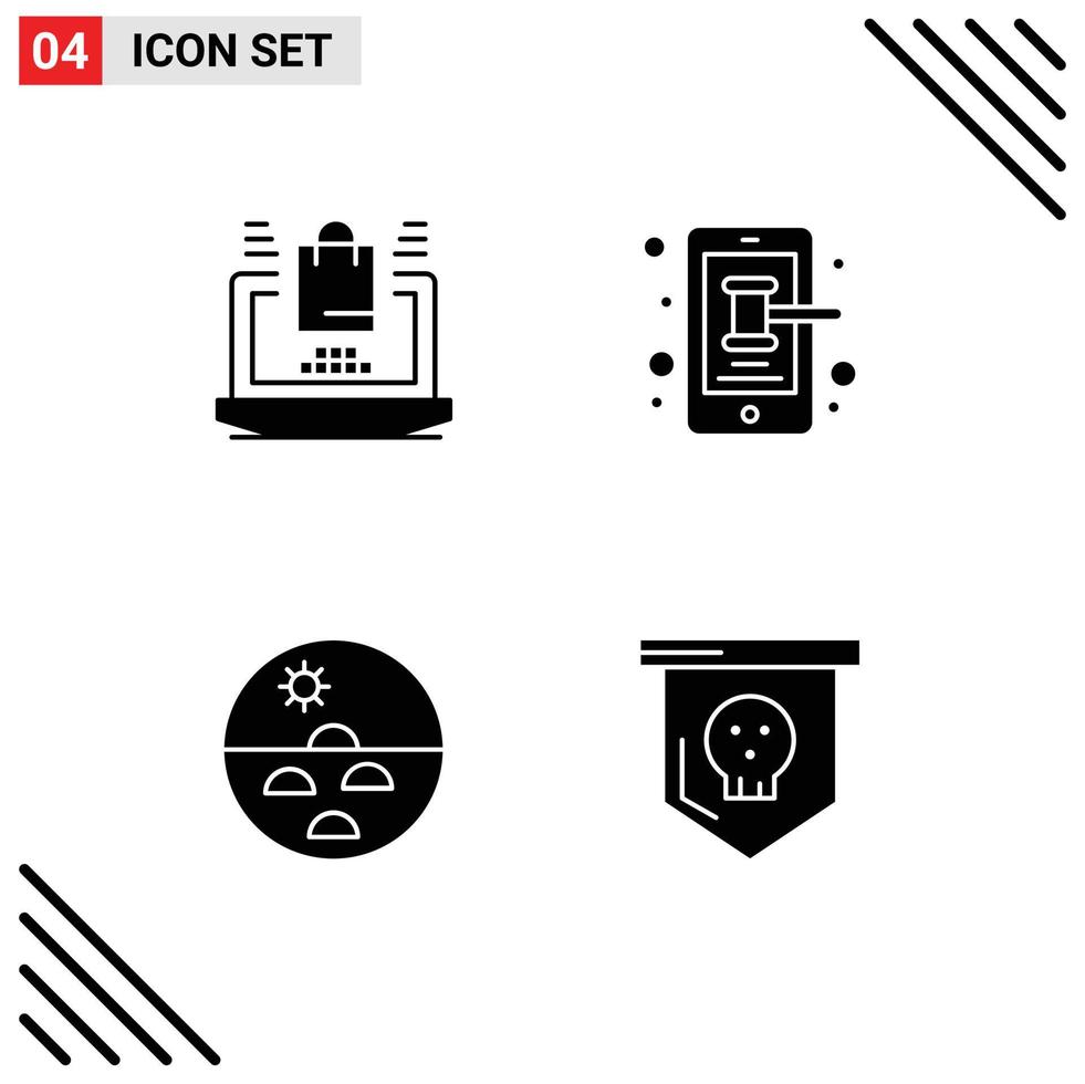 Set of 4 Modern UI Icons Symbols Signs for business dry skin shopping smartphone skin care Editable Vector Design Elements