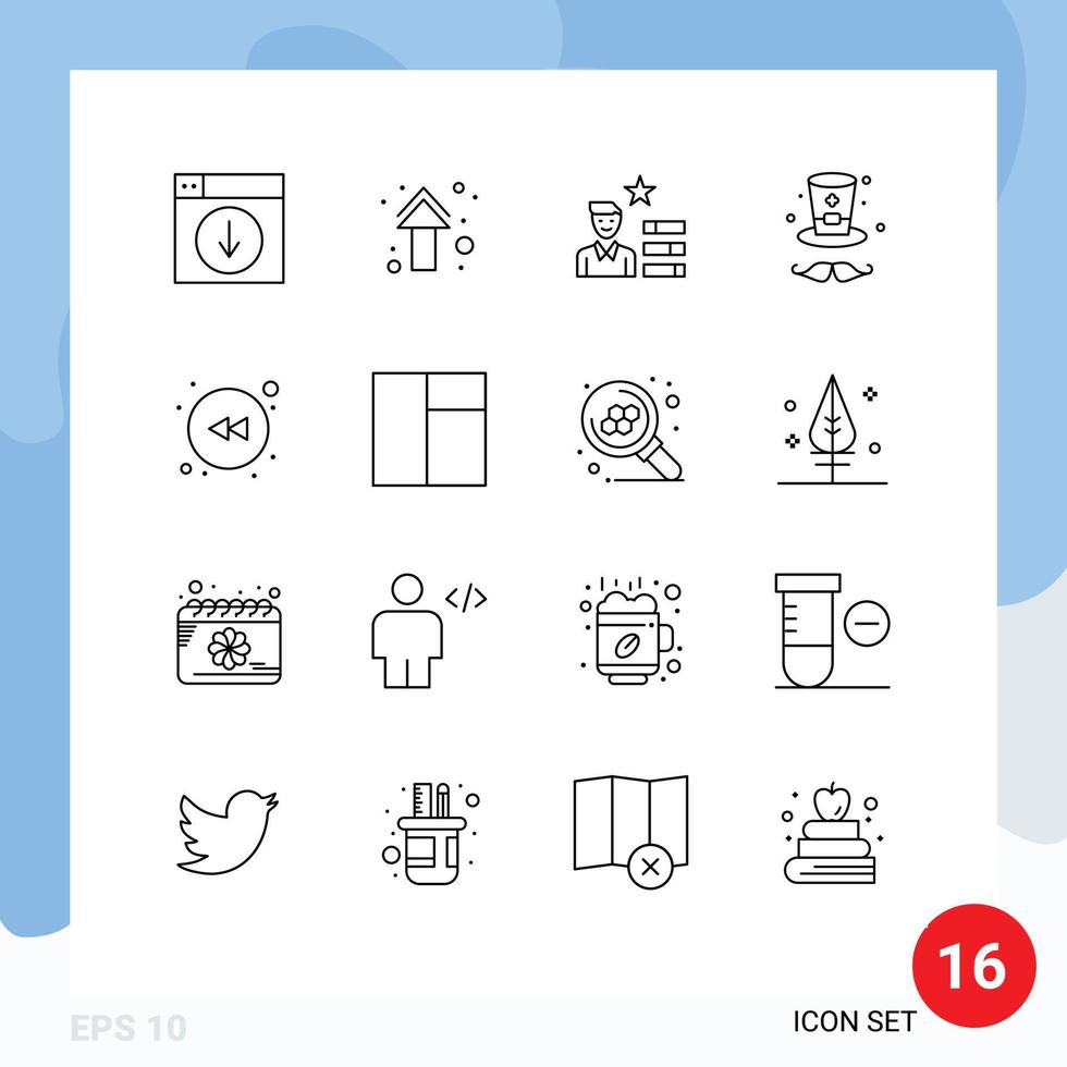 Universal Icon Symbols Group of 16 Modern Outlines of arrow cap direction hat magnifier Editable Vector Design Elements