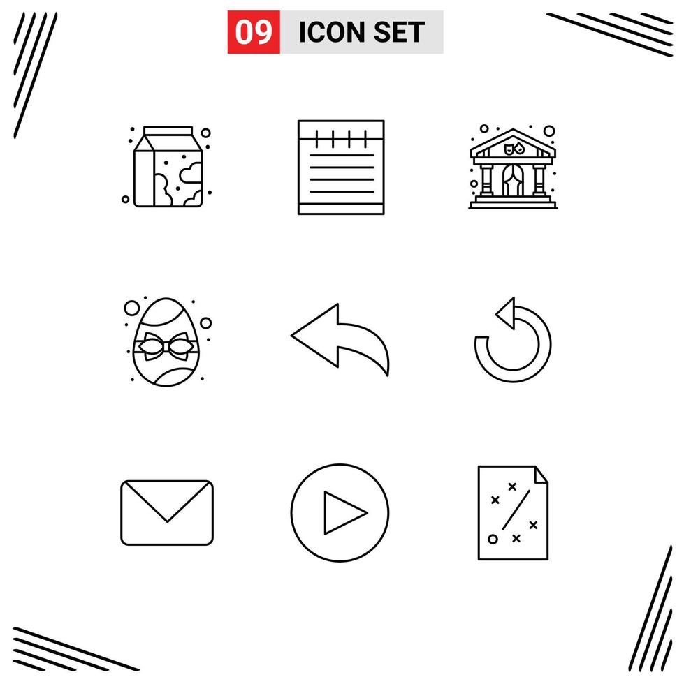 9 User Interface Outline Pack of modern Signs and Symbols of refresh arrow show egg easter Editable Vector Design Elements