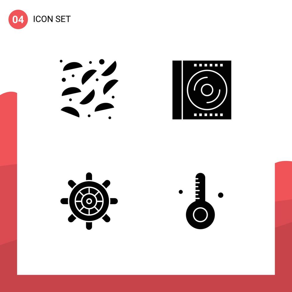 User Interface Pack of 4 Basic Solid Glyphs of food ship blu ray digital beach Editable Vector Design Elements