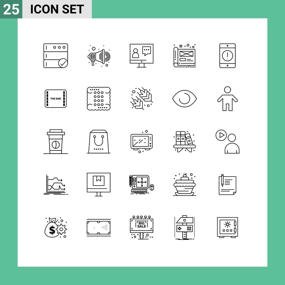 Set of 25 Vector Lines on Grid for cellphone file customer document creative Editable Vector Design Elements