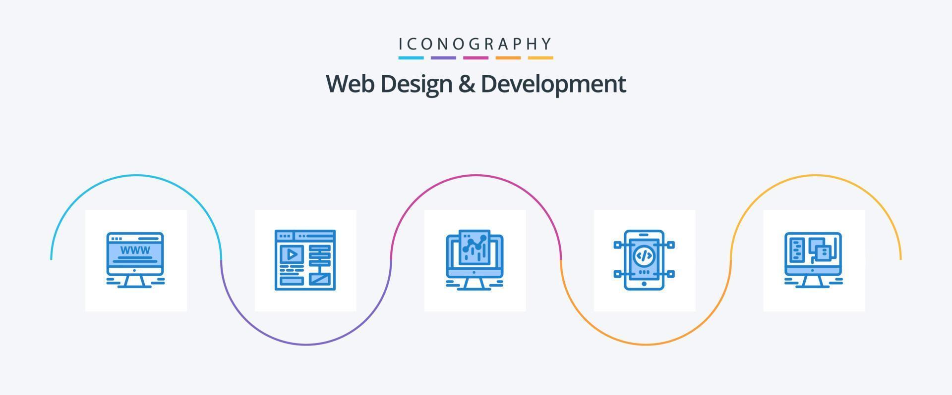 paquete de iconos azul 5 de diseño y desarrollo web que incluye ventana. computadora. datos. web. codificación vector