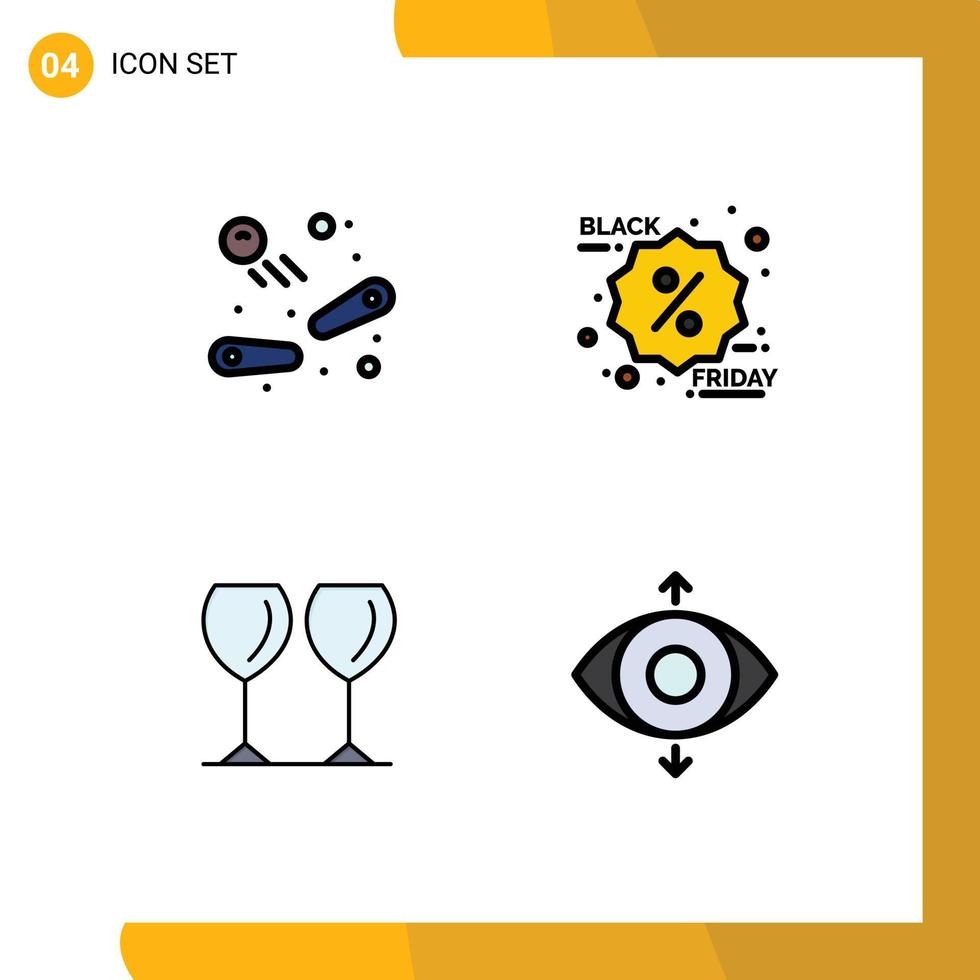 User Interface Pack of 4 Basic Filledline Flat Colors of pinball glasses play label hotel Editable Vector Design Elements