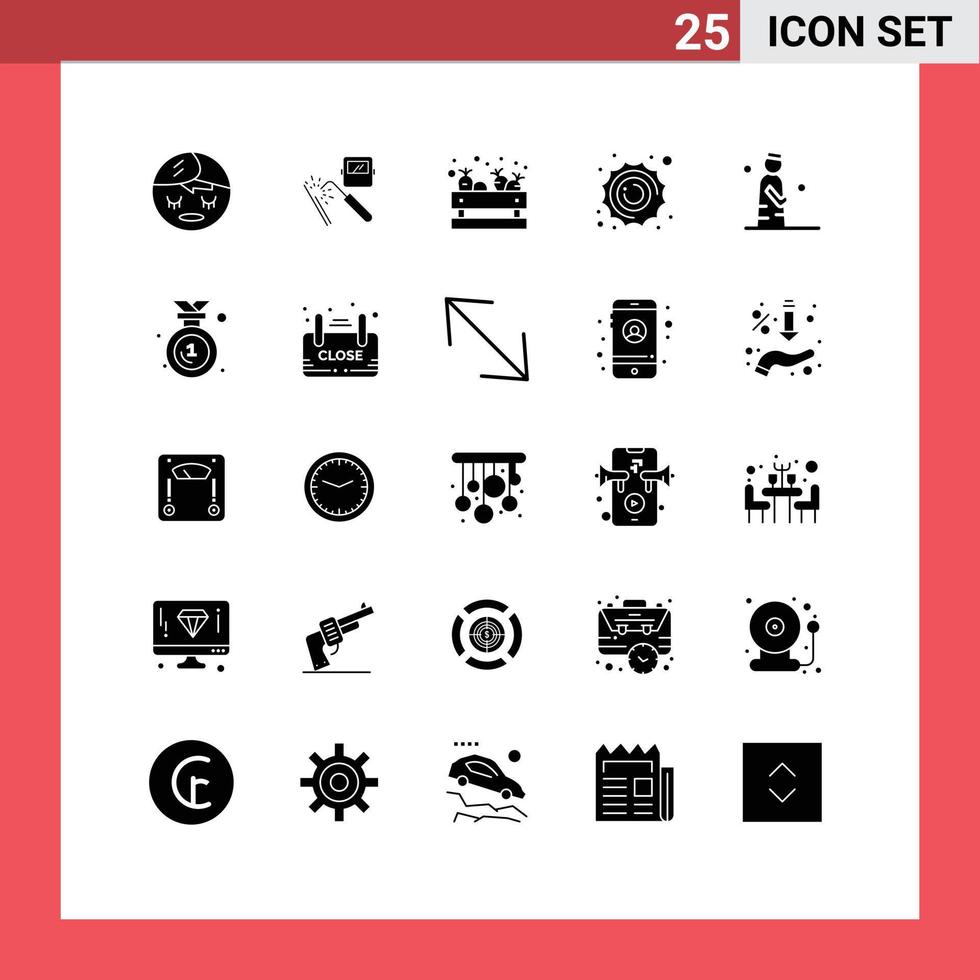 Modern Set of 25 Solid Glyphs Pictograph of man space grocery planet sun Editable Vector Design Elements