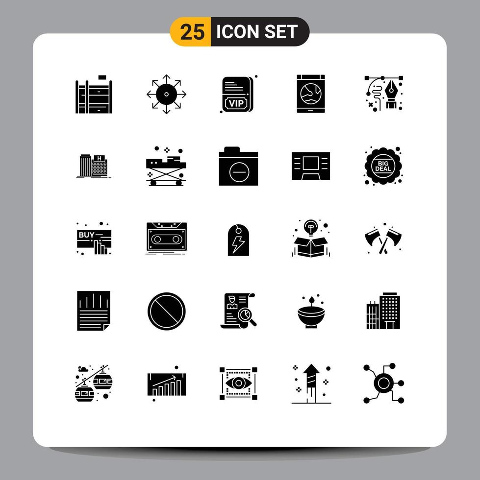 Pack of 25 Modern Solid Glyphs Signs and Symbols for Web Print Media such as design smartphone card online connection Editable Vector Design Elements