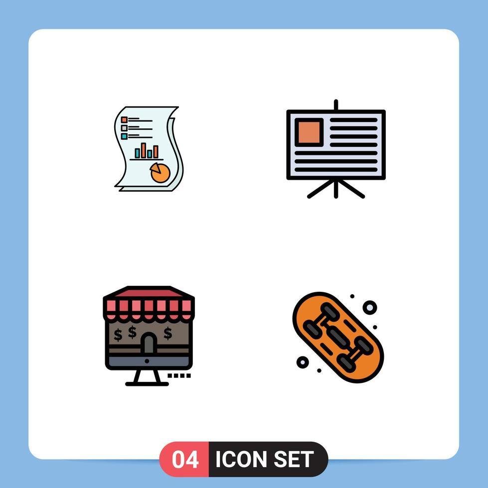 Set of 4 Vector Filledline Flat Colors on Grid for audit presentation data report marketing Editable Vector Design Elements