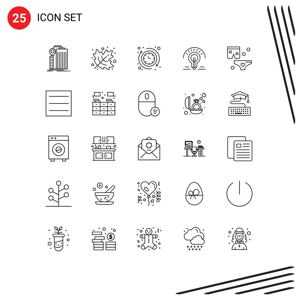 25 Universal Line Signs Symbols of love tips around light bulb bulb Editable Vector Design Elements