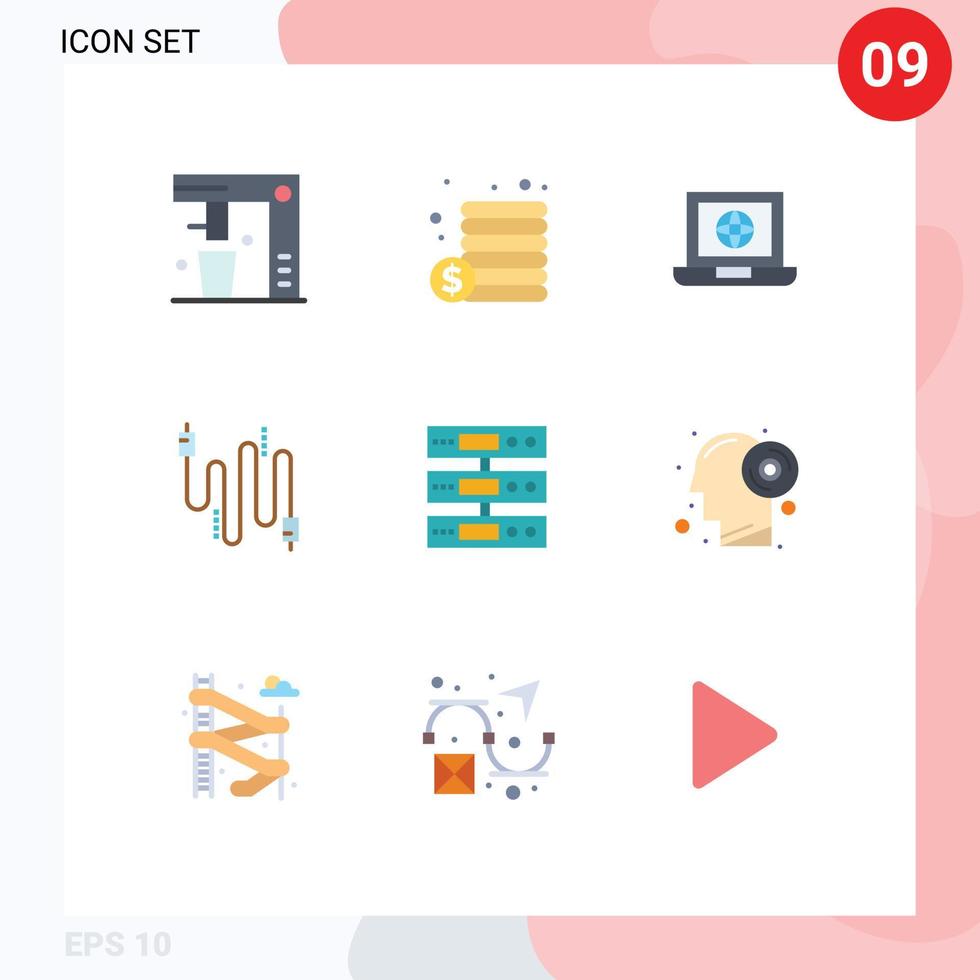 User Interface Pack of 9 Basic Flat Colors of data communication laptop cables audio Editable Vector Design Elements