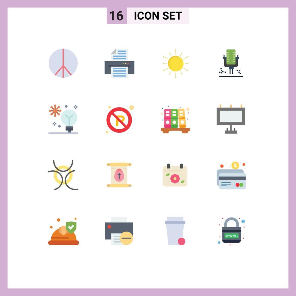 Mobile Interface Flat Color Set of 16 Pictograms of deep learning artificial intelligence planet recording microphone Editable Pack of Creative Vector Design Elements