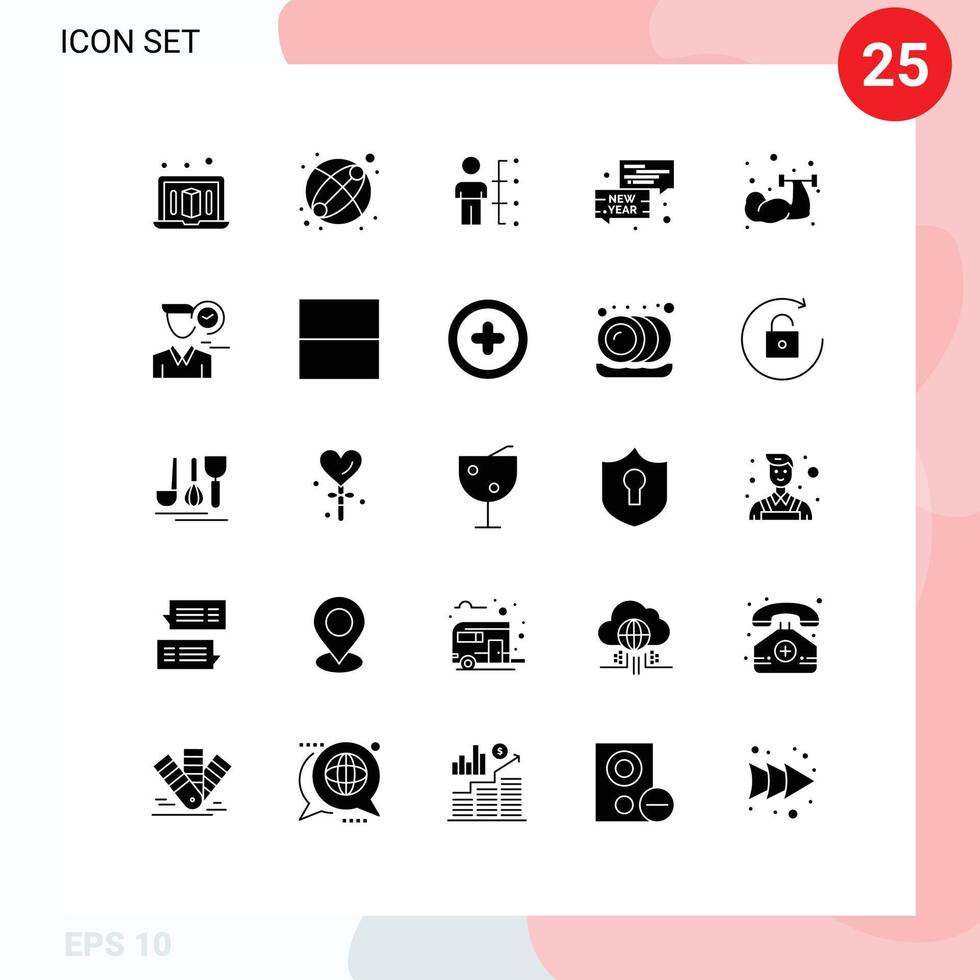 Set of 25 Modern UI Icons Symbols Signs for sport dumbbell human new year chat Editable Vector Design Elements