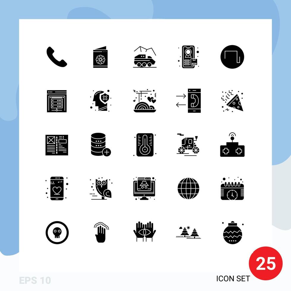 User Interface Pack of 25 Basic Solid Glyphs of data center wave planet square tracking Editable Vector Design Elements