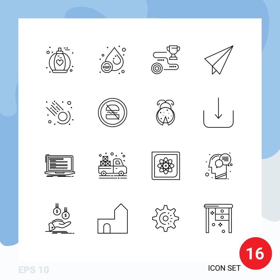 16 Creative Icons Modern Signs and Symbols of science comet target plane paper Editable Vector Design Elements