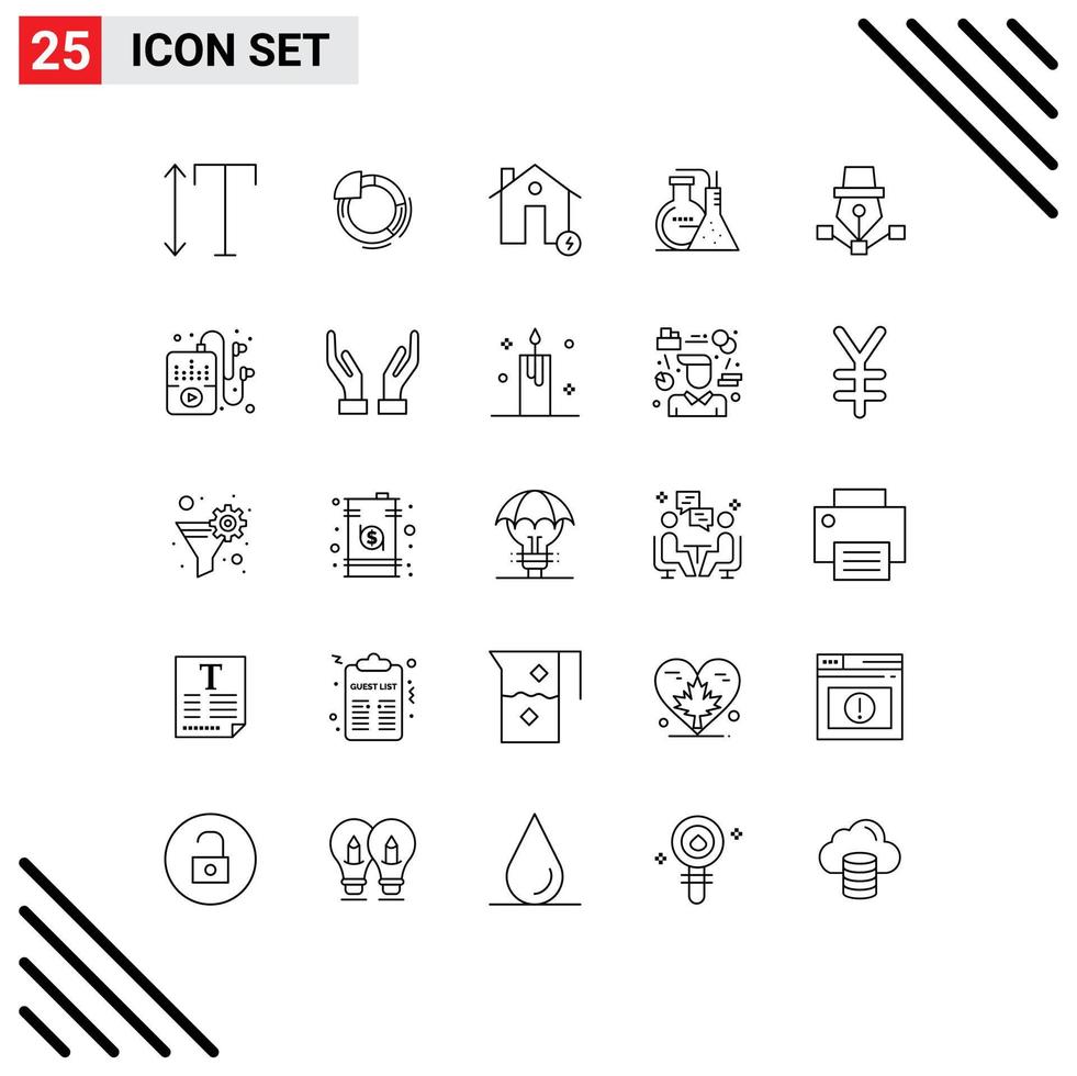 conjunto moderno de 25 líneas y símbolos, como dibujar edificios de energía, productos químicos de laboratorio, elementos de diseño vectorial editables vector