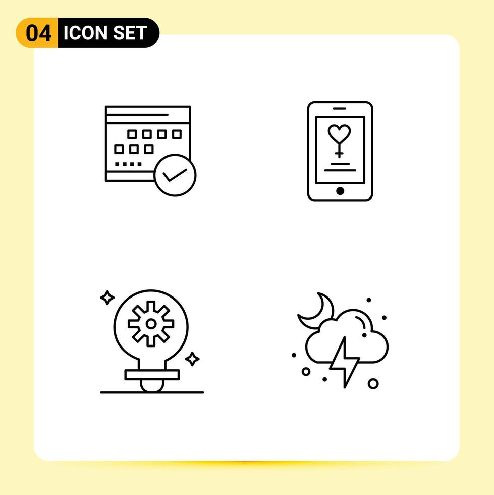Universal Icon Symbols Group of 4 Modern Filledline Flat Colors of schedule love calendar planning bulb Editable Vector Design Elements
