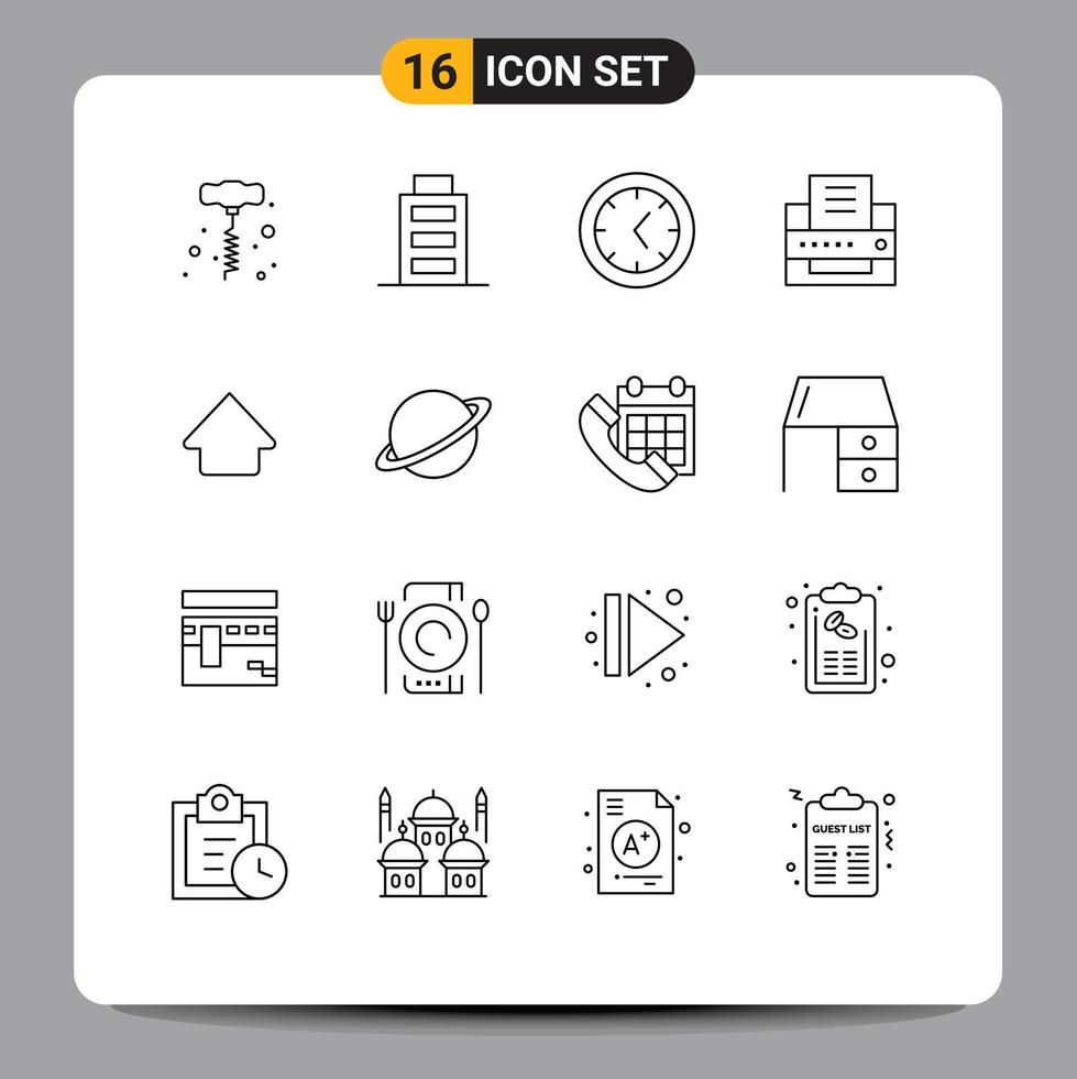 Set of 16 Modern UI Icons Symbols Signs for flag space printer planet up Editable Vector Design Elements