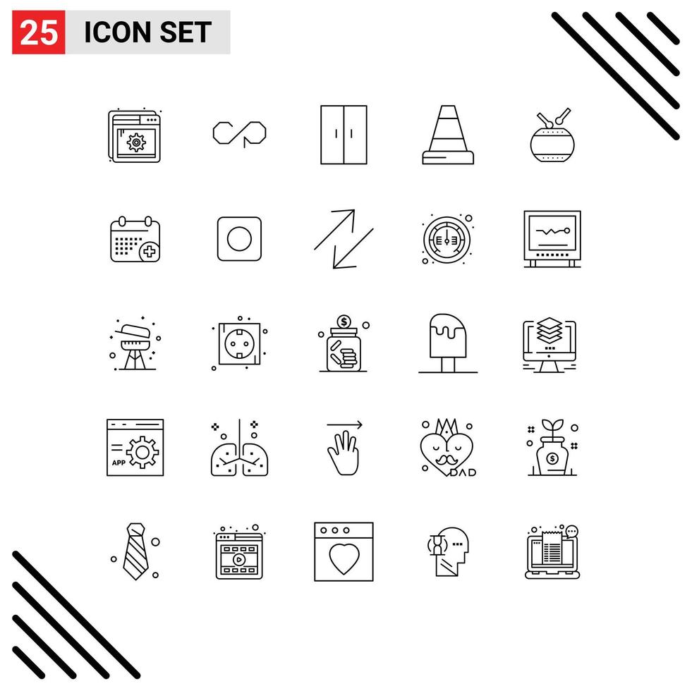 25 Universal Lines Set for Web and Mobile Applications china drum furniture traffic cone Editable Vector Design Elements