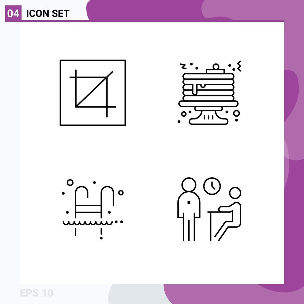 Mobile Interface Line Set of 4 Pictograms of crop ladder layout cake swim Editable Vector Design Elements