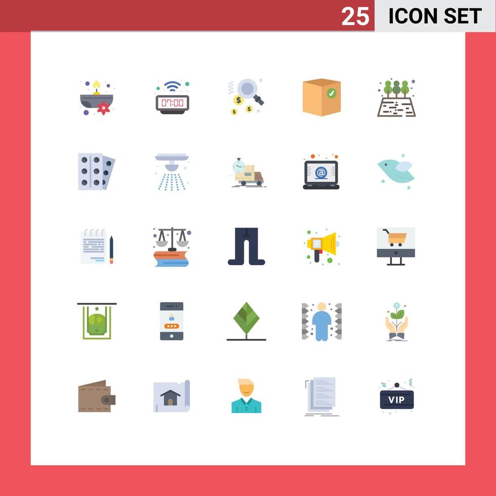Group of 25 Flat Colors Signs and Symbols for garden shipping dollar e check Editable Vector Design Elements