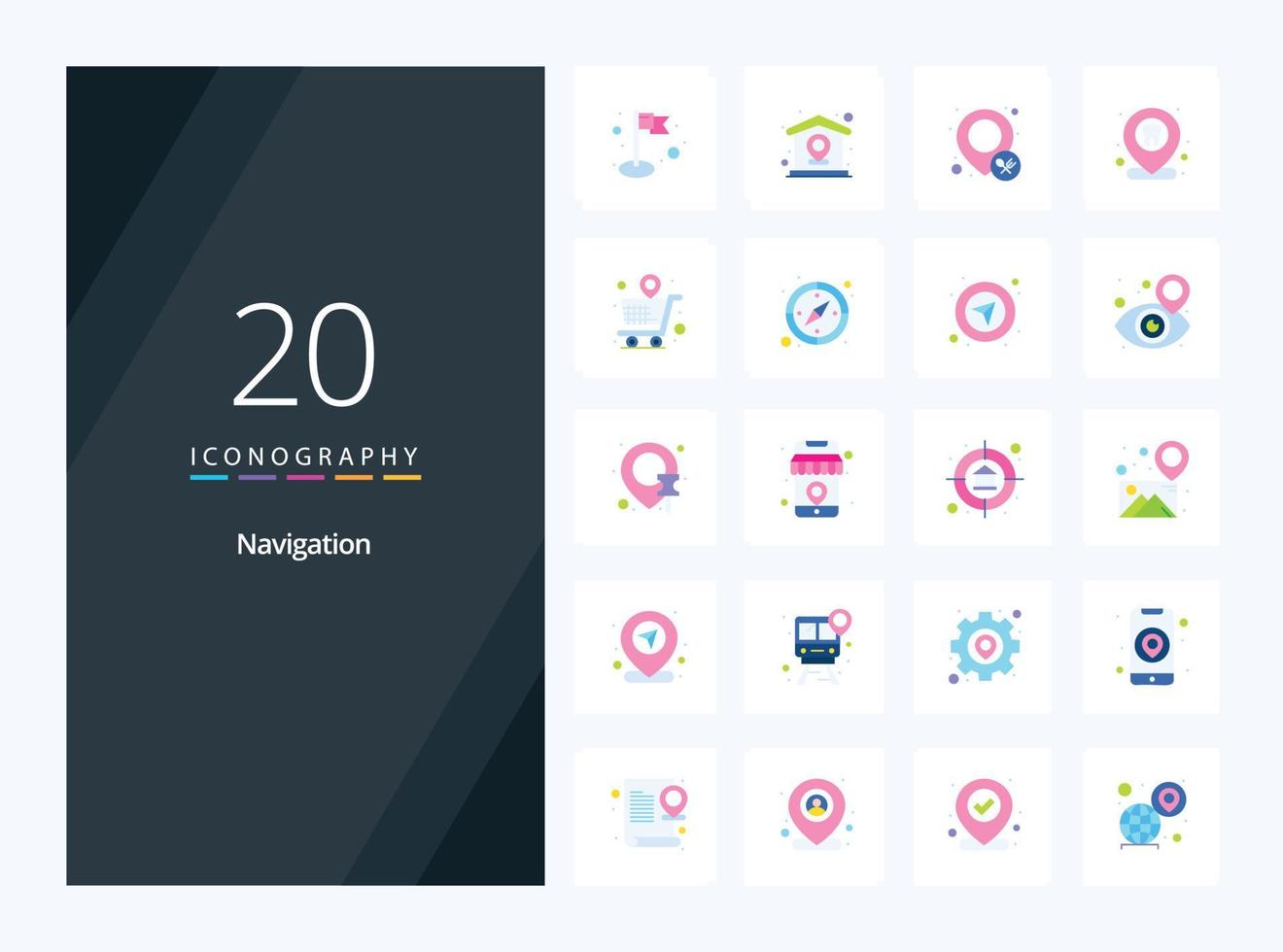 20 Navigation Flat Color icon for presentation vector