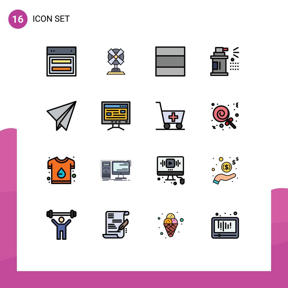 grupo de símbolos de iconos universales de 16 líneas llenas de colores planos modernos de máquinas herramientas de papel plano elementos de diseño de vectores creativos editables para automóviles