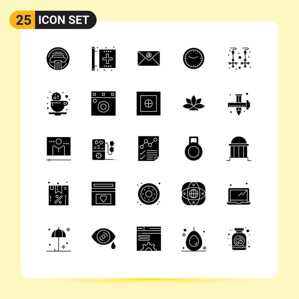 Group of 25 Modern Solid Glyphs Set for drop wall health time clock Editable Vector Design Elements