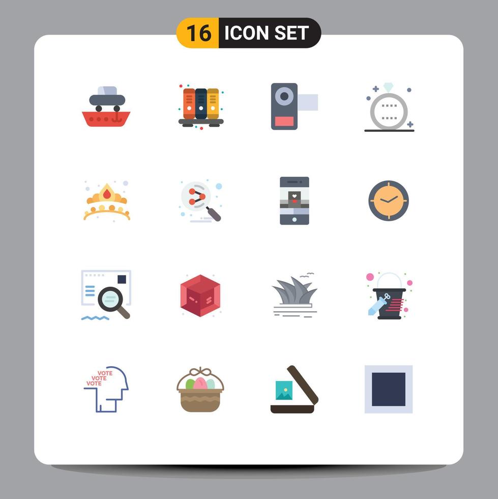 Modern Set of 16 Flat Colors and symbols such as ring event notebook celebration movie Editable Pack of Creative Vector Design Elements