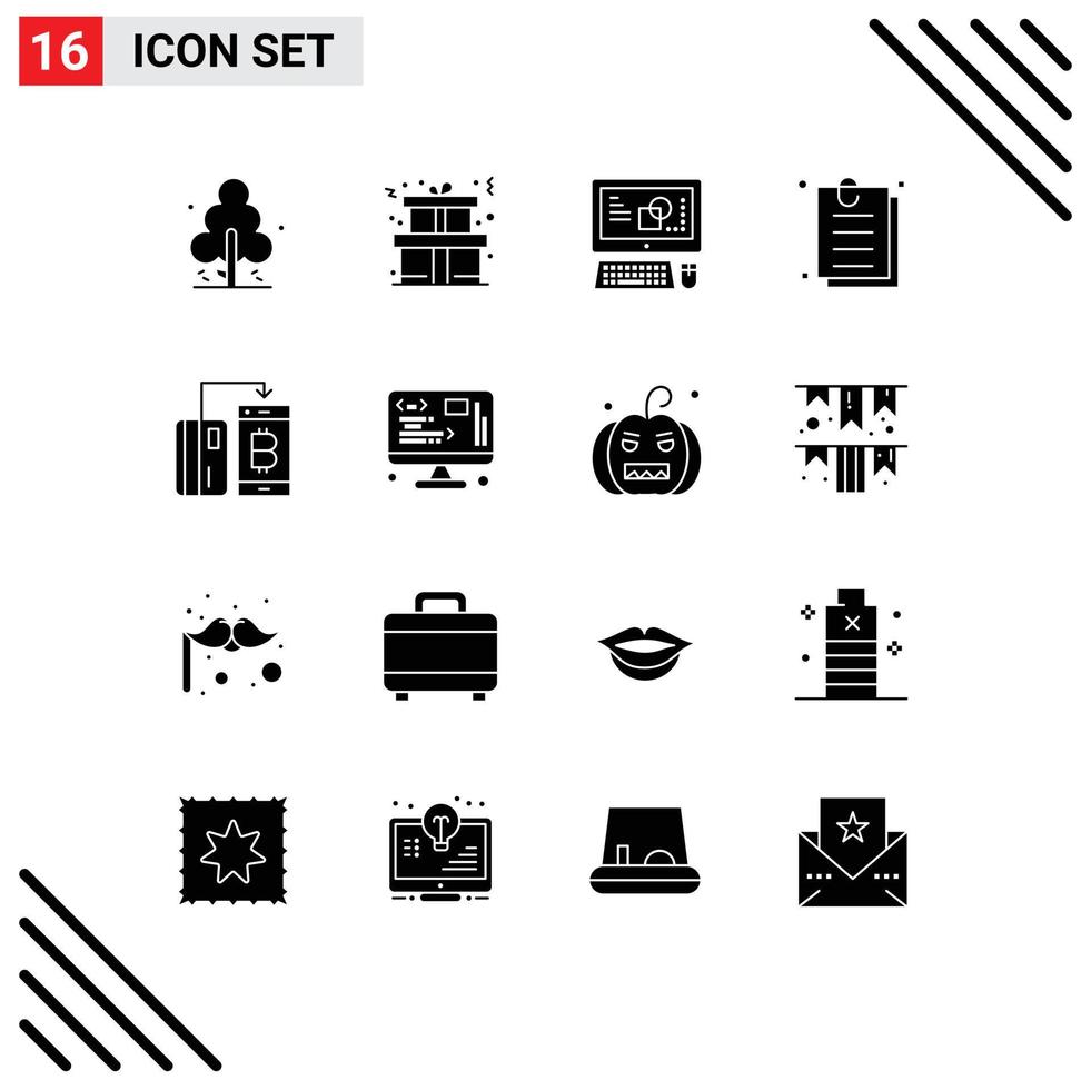 16 Creative Icons Modern Signs and Symbols of money currency key board cashless document Editable Vector Design Elements
