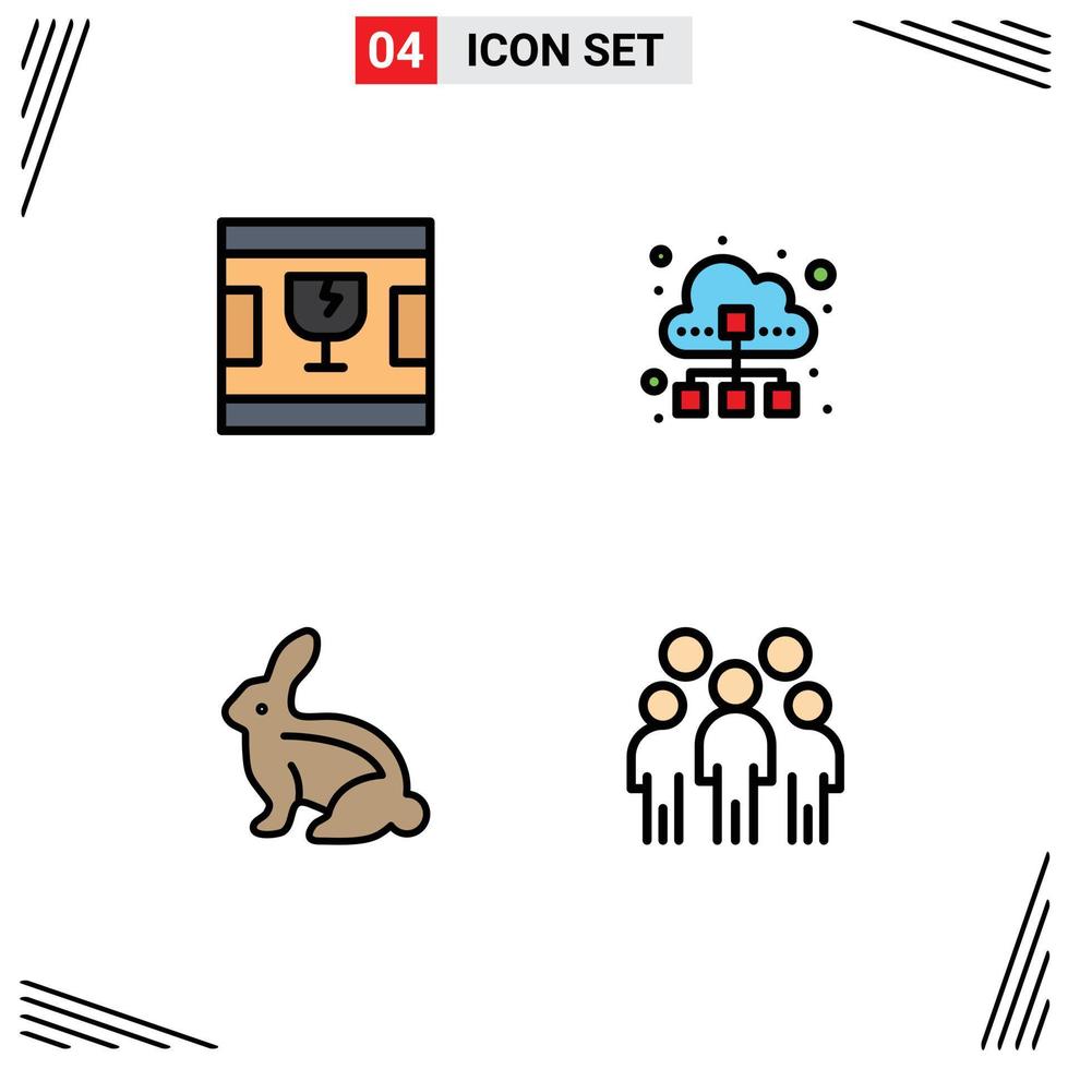 Stock Vector Icon Pack of 4 Line Signs and Symbols for broken bunny shapes technology easter bunny Editable Vector Design Elements