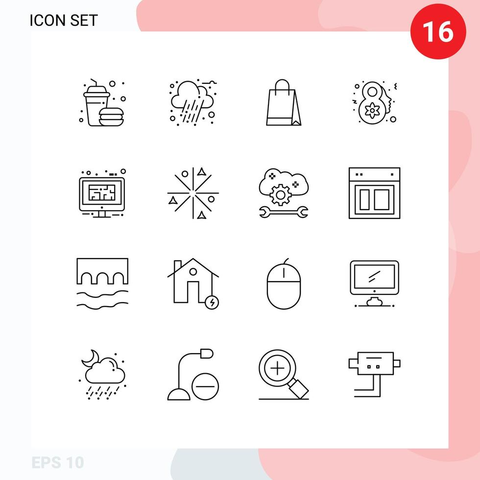 Set of 16 Modern UI Icons Symbols Signs for floor blue hand bag monitor female Editable Vector Design Elements