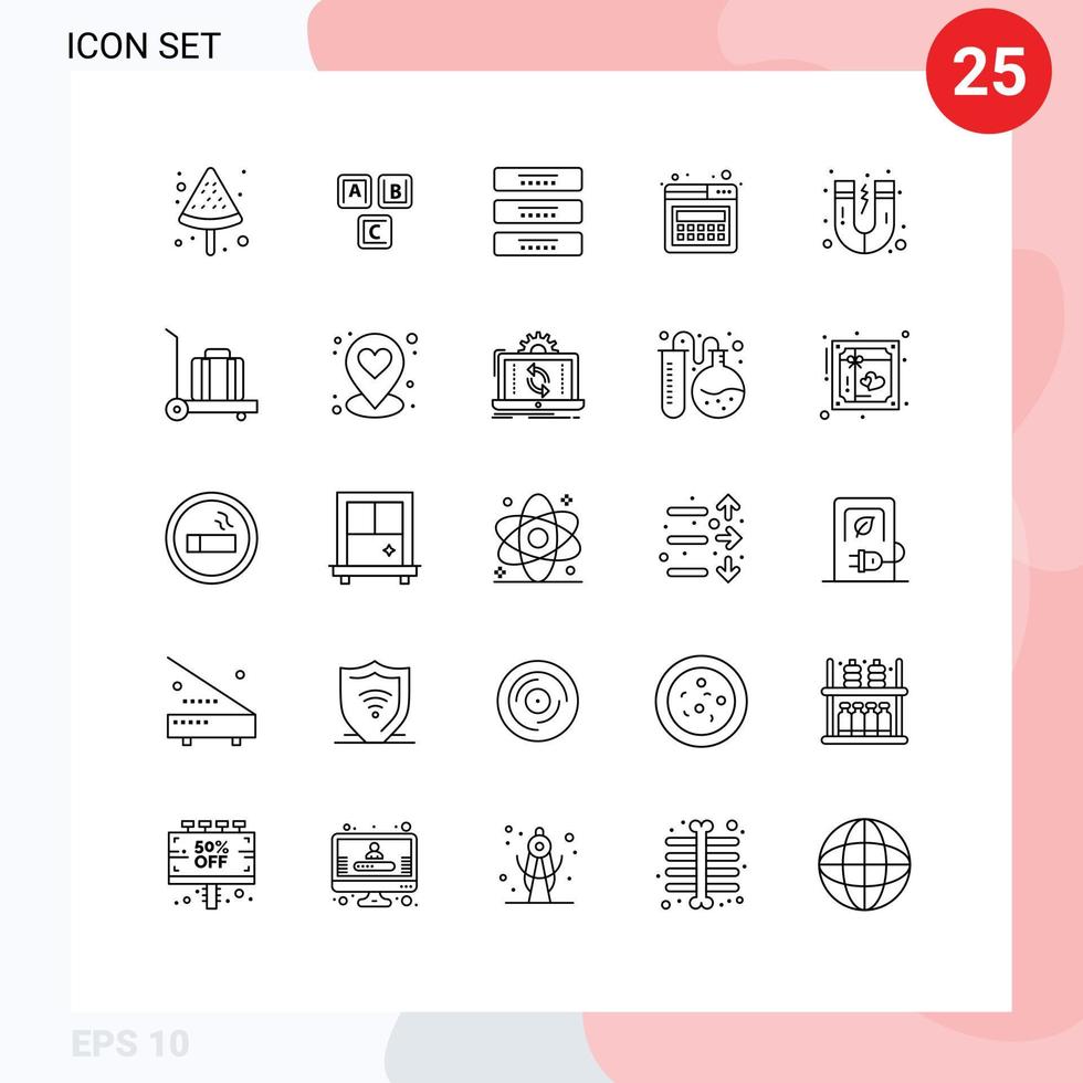 25 Creative Icons Modern Signs and Symbols of magnet web cabinet page interior Editable Vector Design Elements