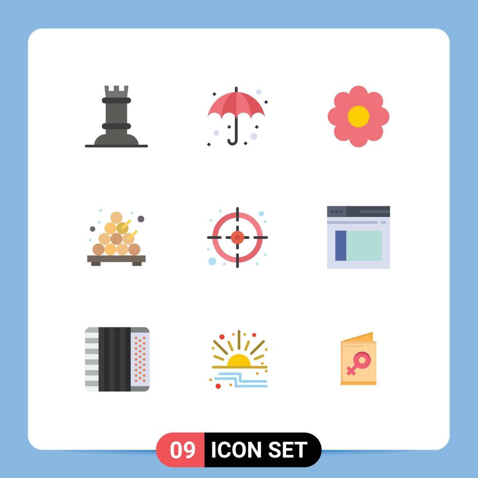 Flat Color Pack of 9 Universal Symbols of secure target pot management takoyaki Editable Vector Design Elements