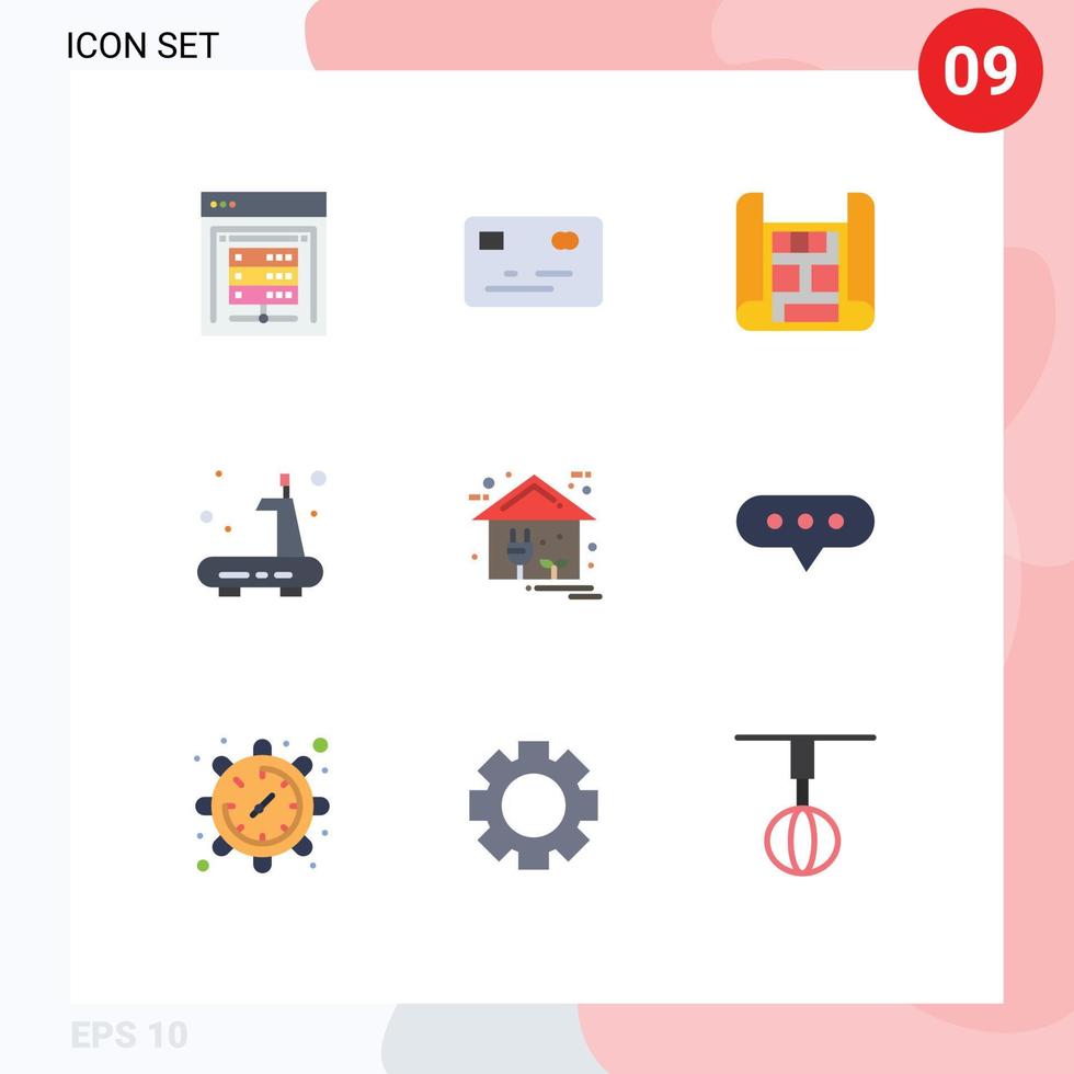 Pack of 9 Modern Flat Colors Signs and Symbols for Web Print Media such as home energy construction eco sports Editable Vector Design Elements
