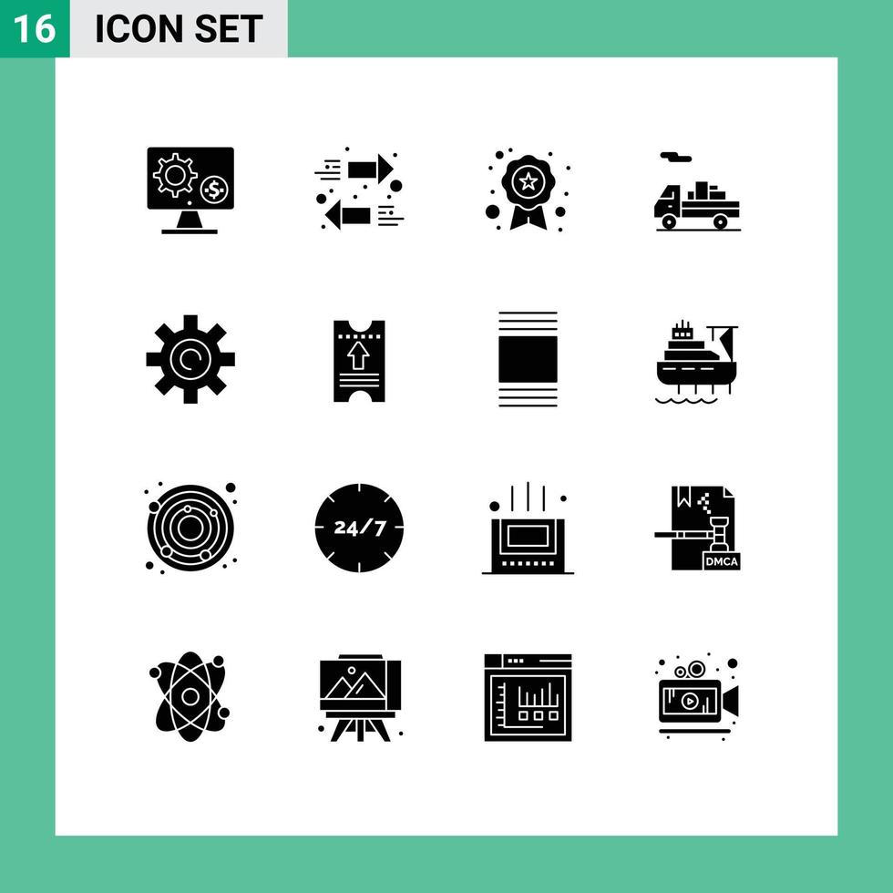 Modern Set of 16 Solid Glyphs Pictograph of interface transport exchange shipping school Editable Vector Design Elements