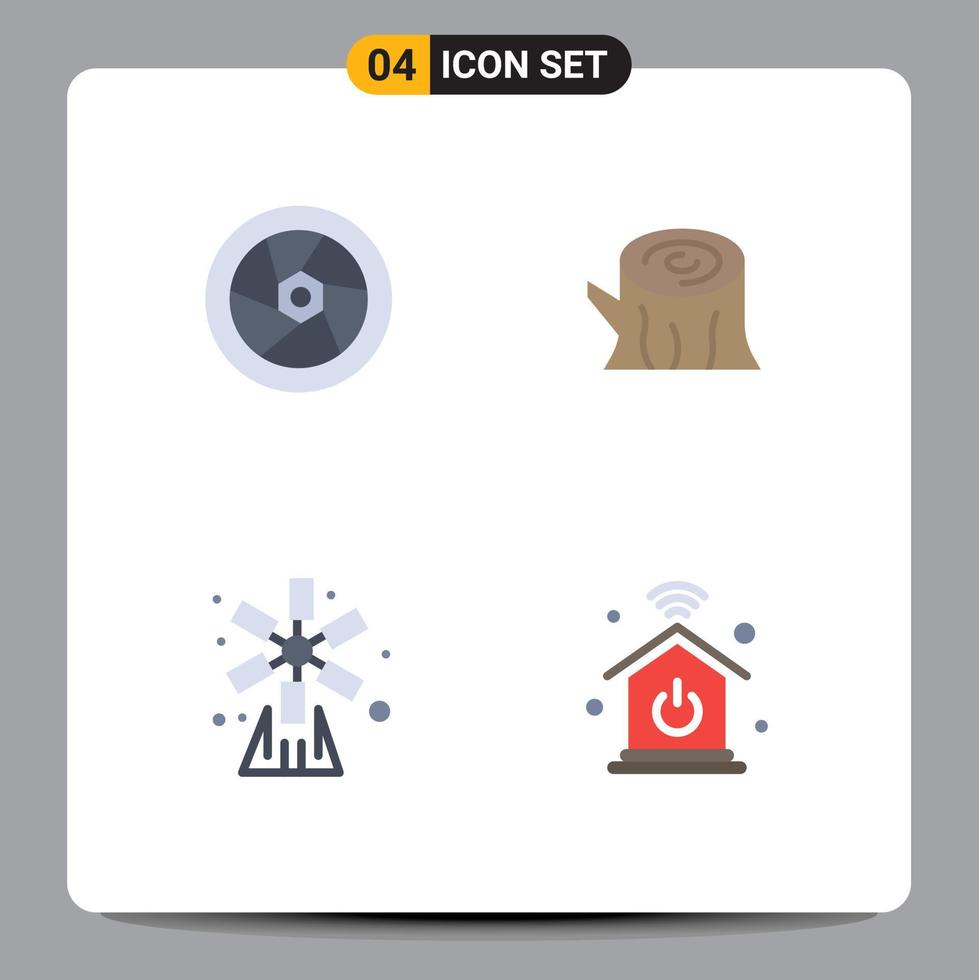 Mobile Interface Flat Icon Set of 4 Pictograms of cinema farming television wooden nature Editable Vector Design Elements