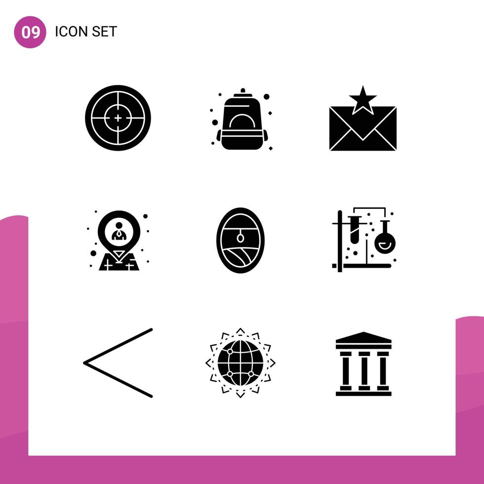 Group of 9 Modern Solid Glyphs Set for location hr school employee favorites Editable Vector Design Elements