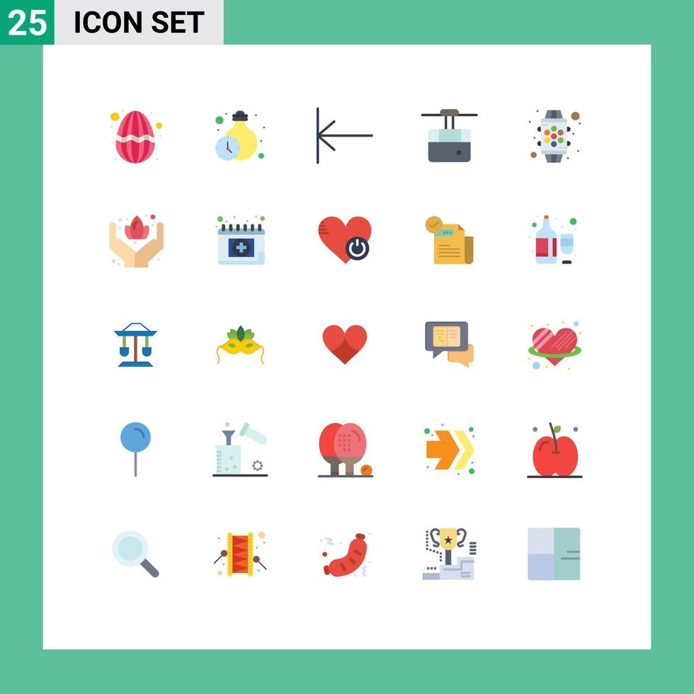 Flat Color Pack of 25 Universal Symbols of watch device arrow transport funicular Editable Vector Design Elements