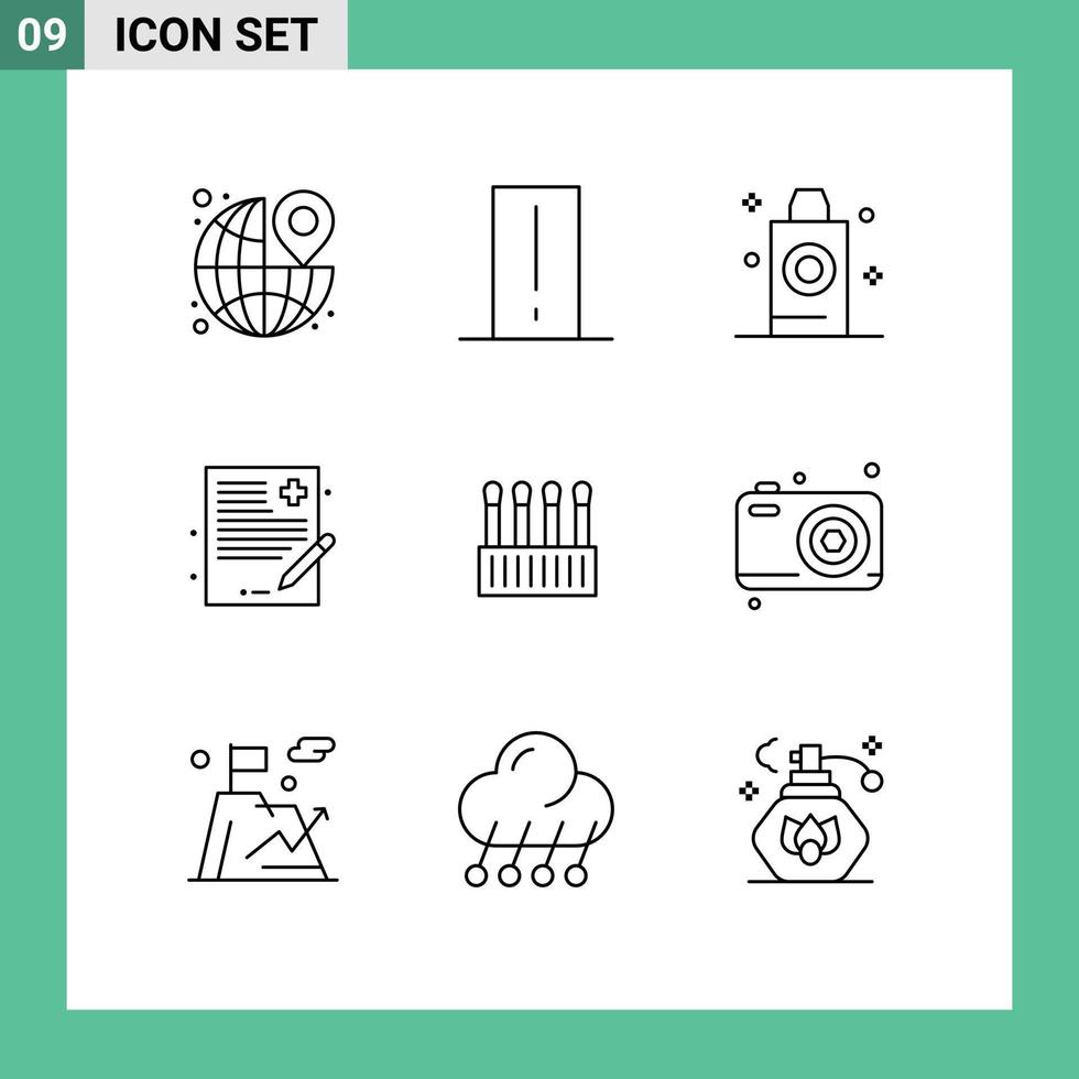 Set of 9 Commercial Outlines pack for history file gadget doctor room Editable Vector Design Elements