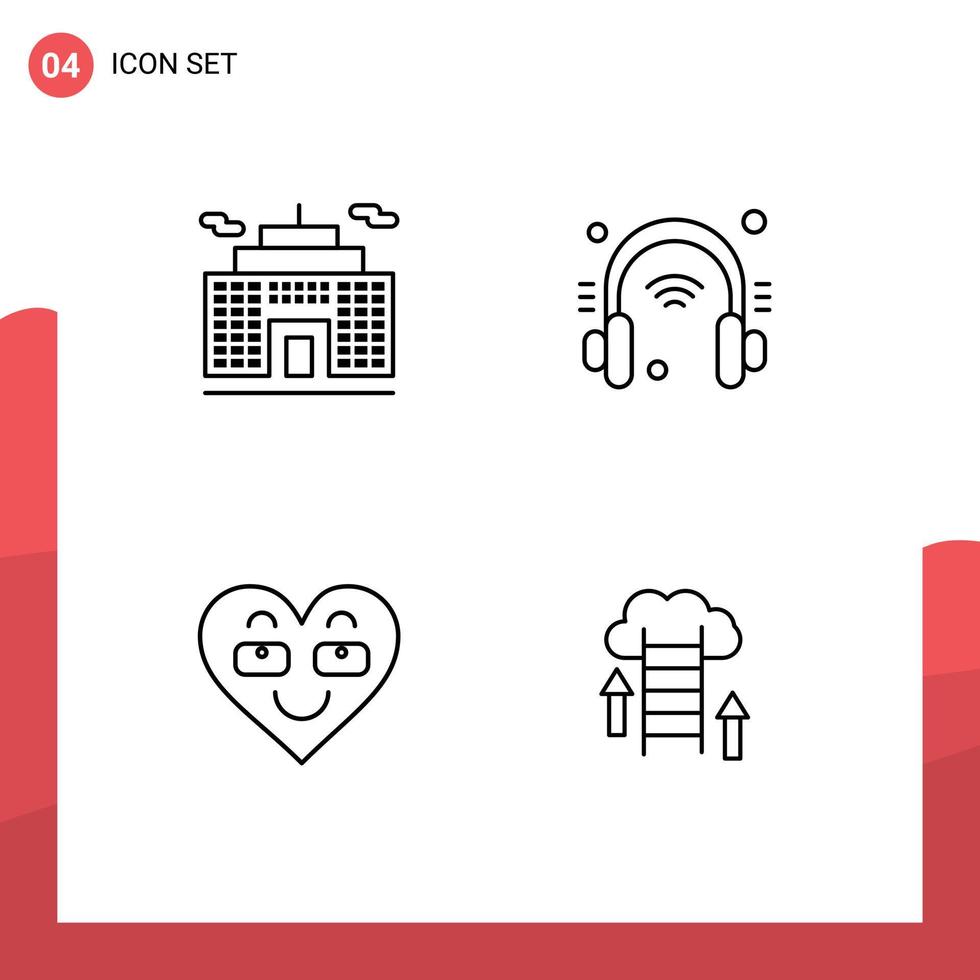 User Interface Pack of 4 Basic Filledline Flat Colors of building love headphone internet of things like Editable Vector Design Elements