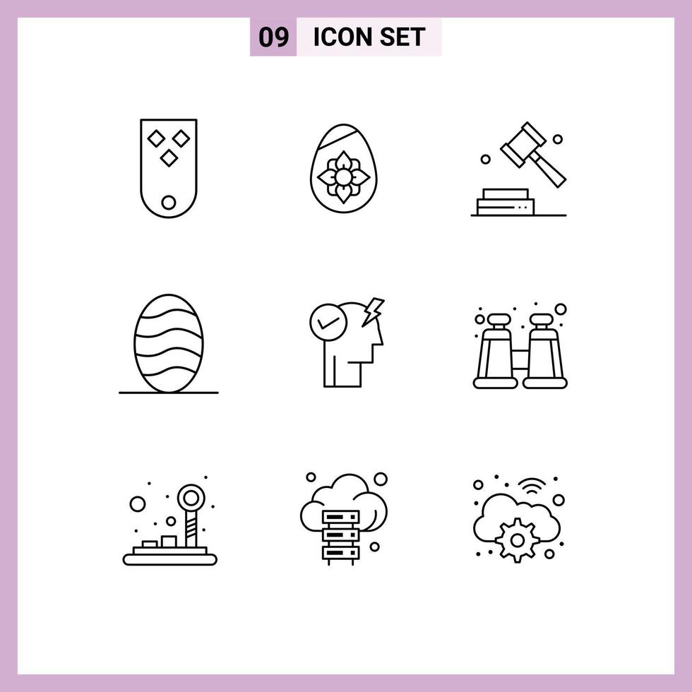 Pictogram Set of 9 Simple Outlines of mind food egg bread law Editable Vector Design Elements