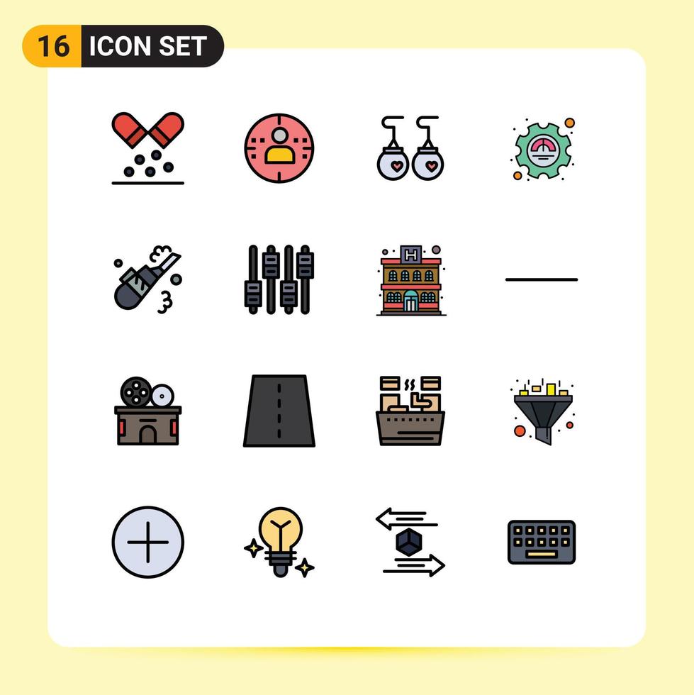 Universal Icon Symbols Group of 16 Modern Flat Color Filled Lines of vacuum cleaner accessories productivity excellency Editable Creative Vector Design Elements
