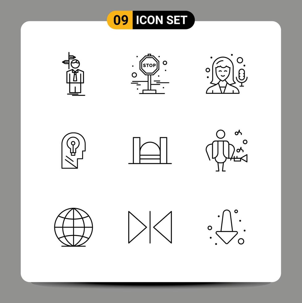 Universal Icon Symbols Group of 9 Modern Outlines of cross think female mind head Editable Vector Design Elements