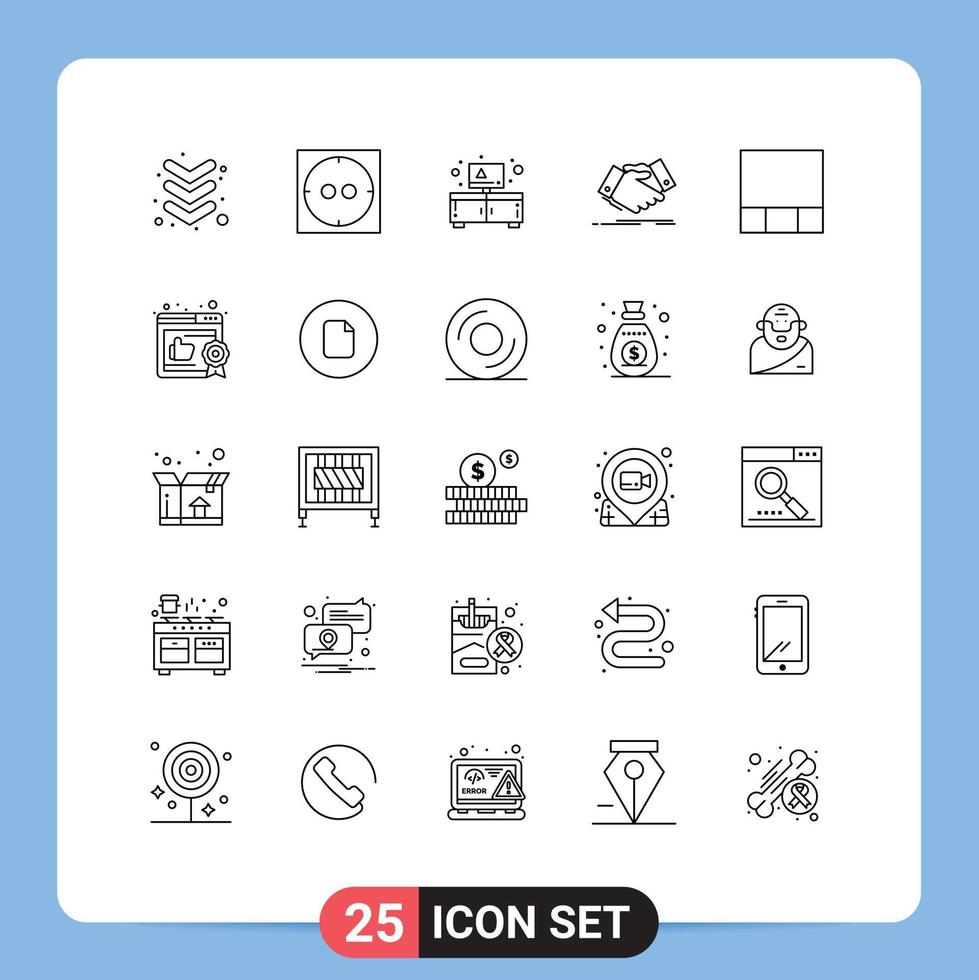 User Interface Pack of 25 Basic Lines of like layout television grid agreement Editable Vector Design Elements