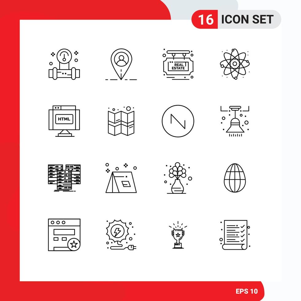 Group of 16 Outlines Signs and Symbols for internet find estate code react Editable Vector Design Elements