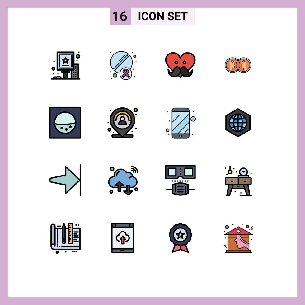 Set of 16 Modern UI Icons Symbols Signs for machine duplicate dad dual coin Editable Creative Vector Design Elements