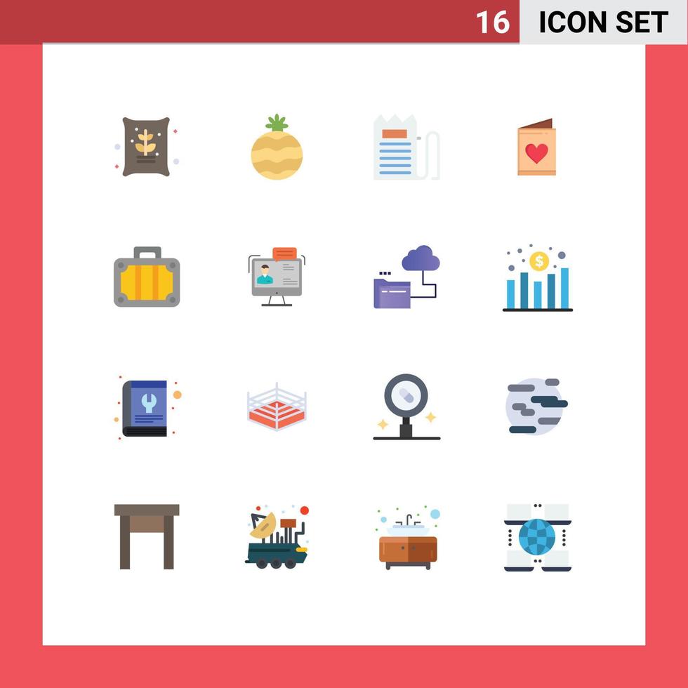 16 Thematic Vector Flat Colors and Editable Symbols of transportation beach invoice heart love Editable Pack of Creative Vector Design Elements