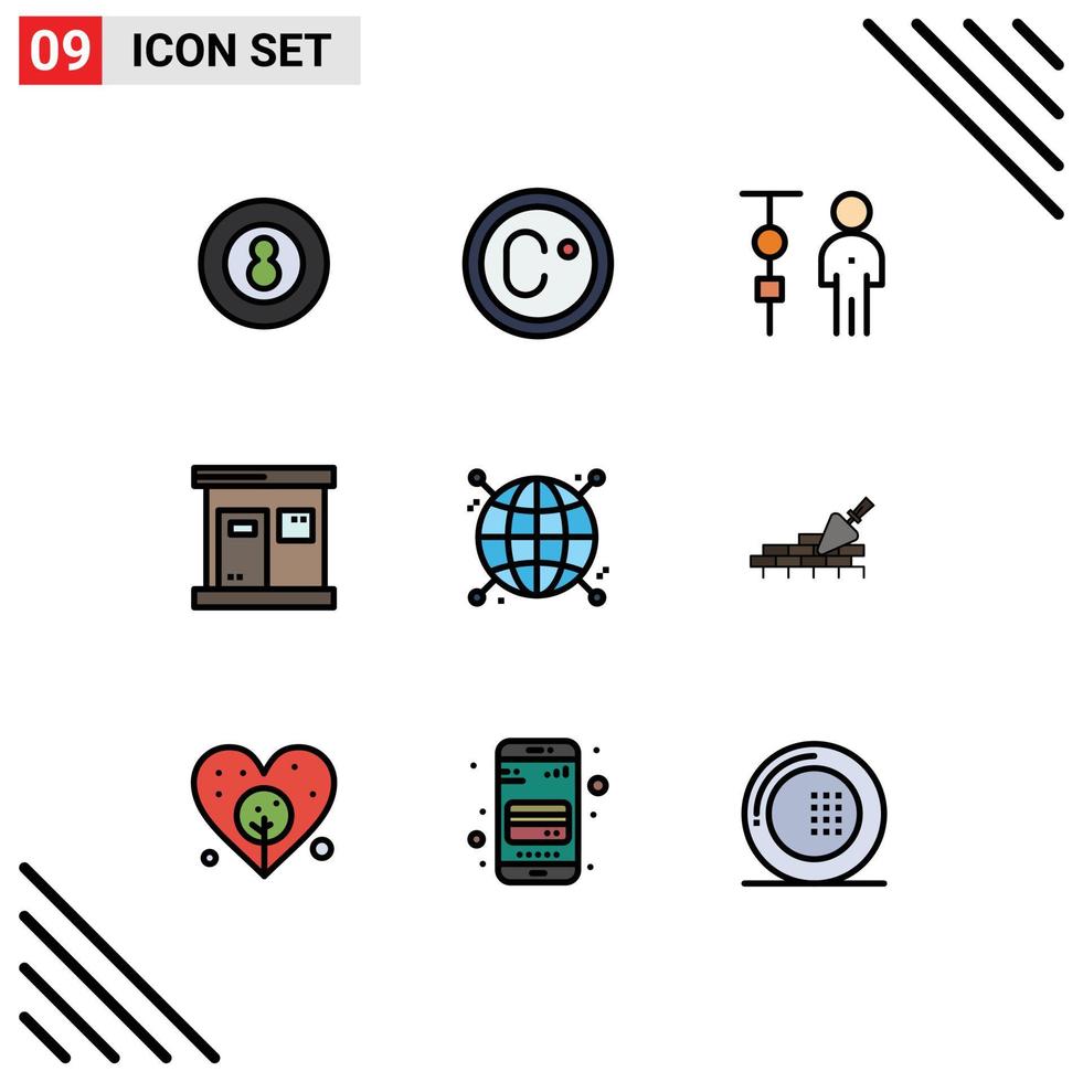 Group of 9 Filledline Flat Colors Signs and Symbols for connected spa business sauna people Editable Vector Design Elements