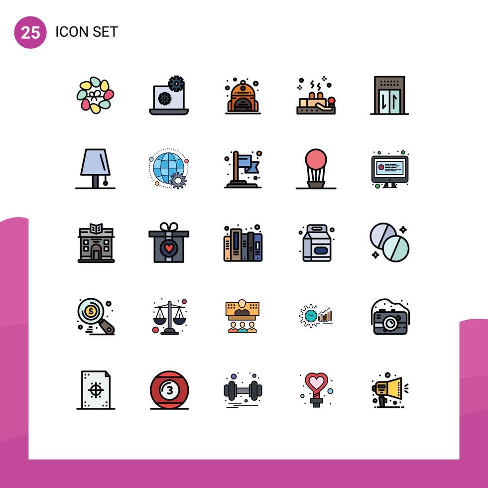 25 Universal Filled line Flat Color Signs Symbols of design hotel bag elevator therapy Editable Vector Design Elements