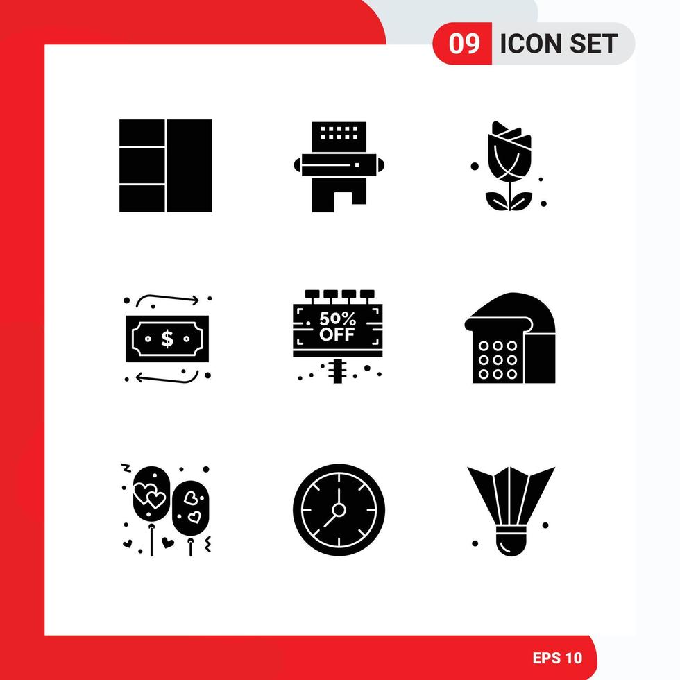 Solid Glyph Pack of 9 Universal Symbols of discount board imerican sign shopping Editable Vector Design Elements