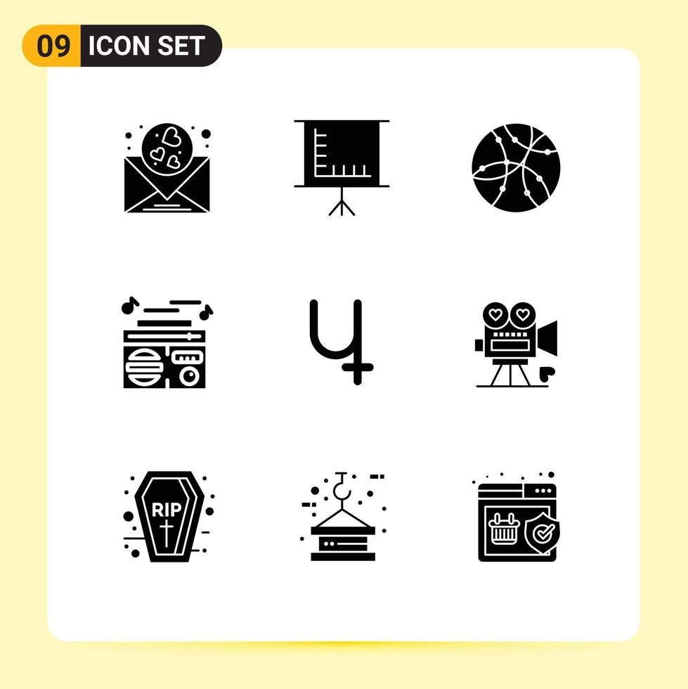 9 Thematic Vector Solid Glyphs and Editable Symbols of crypto sibcoin internet audio music Editable Vector Design Elements